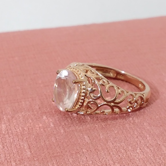 Rose Quartz Ring 14k Rose Gold Sterling Silver Size 7 - Picture 3 of 7